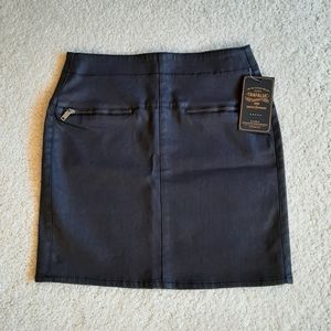 NWT: Zara Trafaluc Black Coated Denim Mini Skirt
